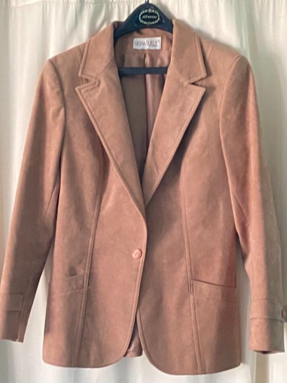 Count Romi Ultrasuede Camel Tan Tailored Blazer Women's One Button Career Jacket